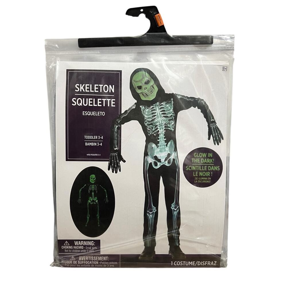 NEW Halloween Glow in the Dark Skeleton Jumpsuit Costume Child Toddler Sz 3-4